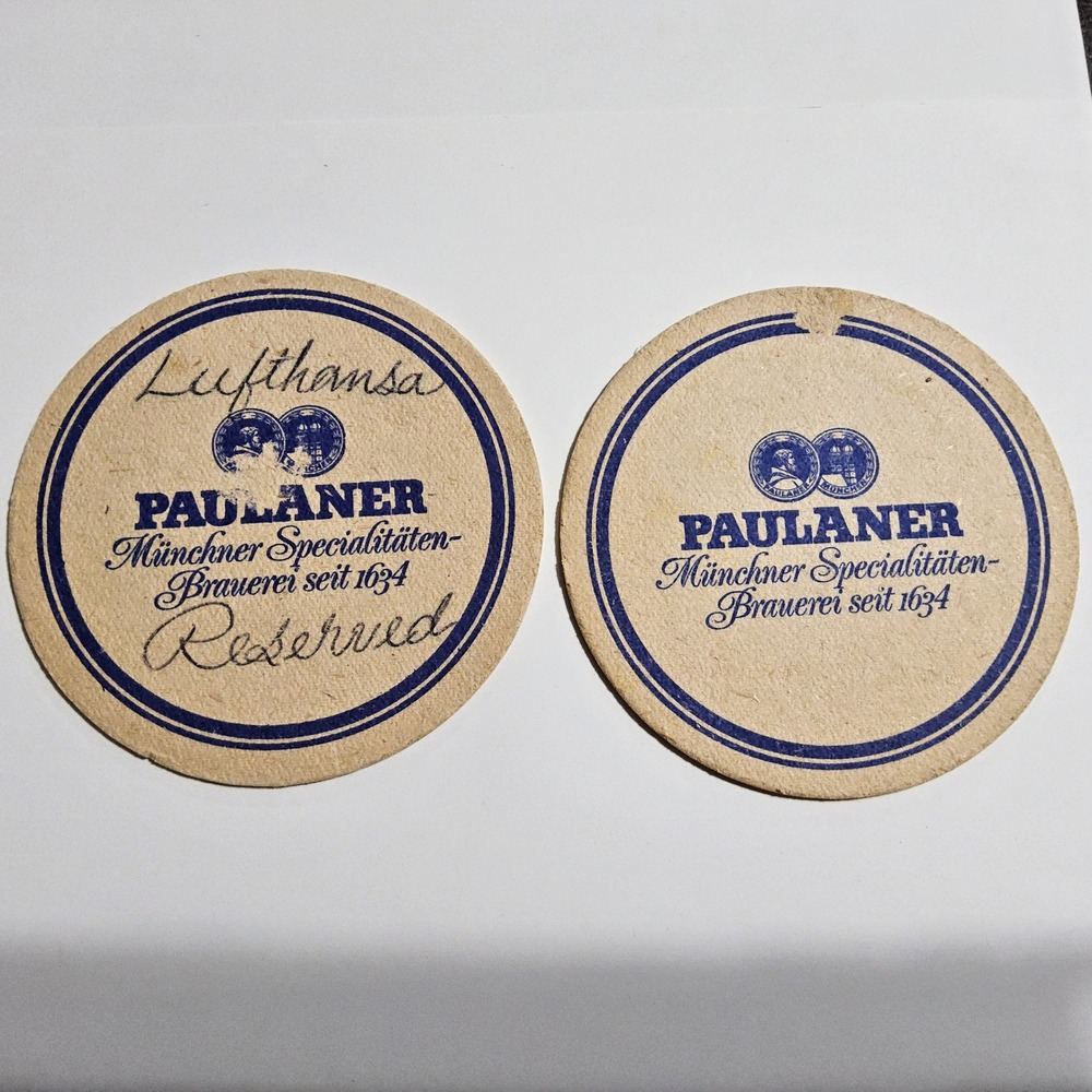 Paulaner Lufthansa‎ Beer Coasters Set of 2 German Münchener Brauerei Vintage